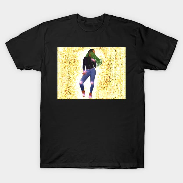 Dance  - dancing woman wearing blue denim jeans and green braids in her Hair T-Shirt by Artonmytee